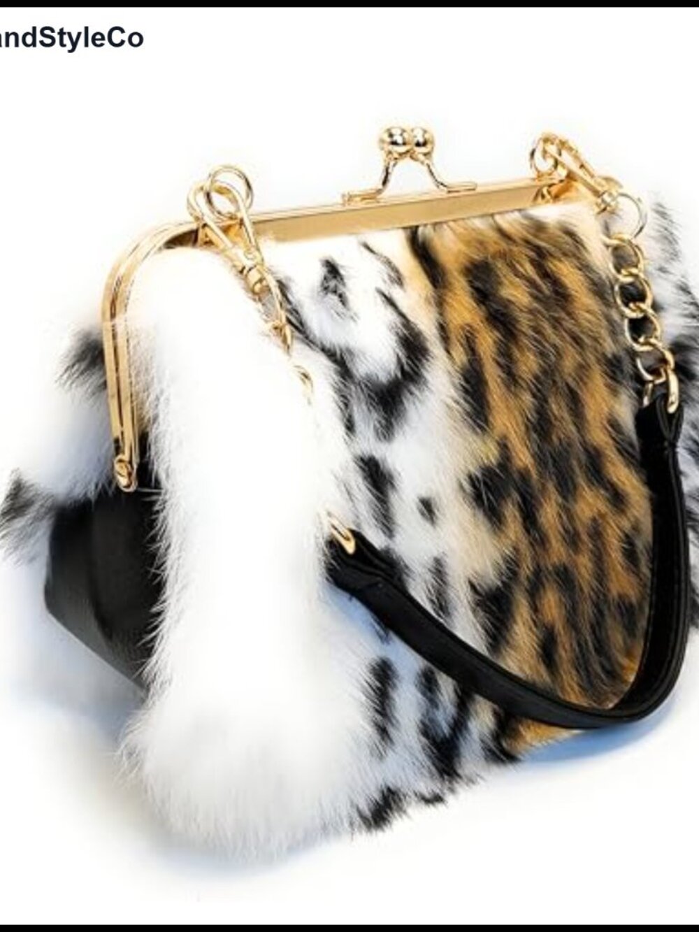 Fur Handbag with Chain Strap, Leopard Print, Evening Bag